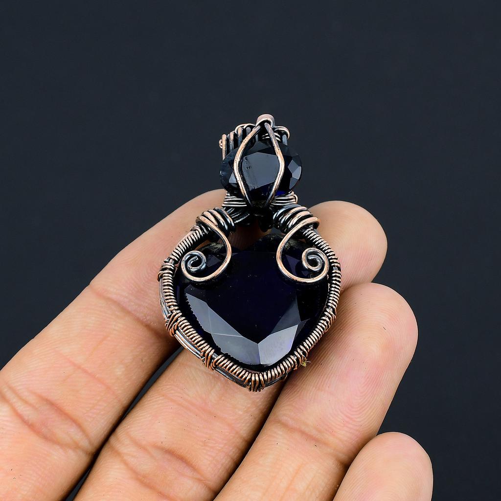 Topaze Bleue de Londres Fait Main Fil de Cuivre Enroulé Pendentif Bijou 1.97" M9f78