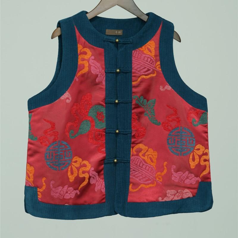 

Johnature Women Vintage Embroidery Floral O-Neck Sleeveless Chinese Style Coats Button Spring Female Coats M