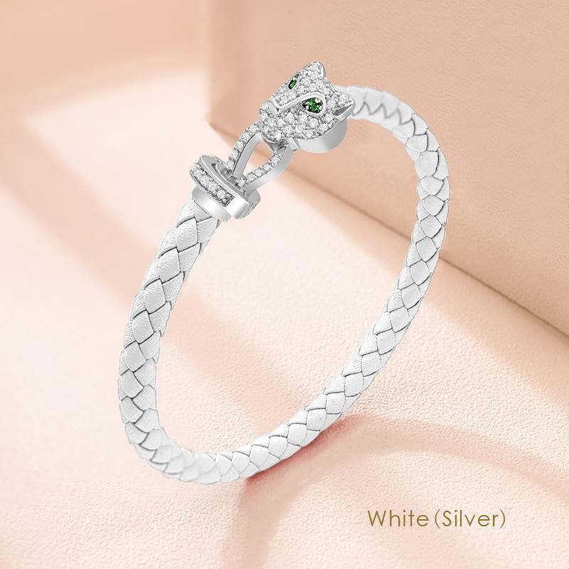 MOONLIGHT Classic Design Exquisite Cheetah Zircon Bracelet for Women Braided Leather Bracelet Quality Banquet Couples Gift