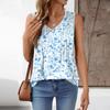 Women's Loose Fit V Neck Sleeveless Tank Top Floral Print Pleated Design Lightweight Casual Summer Blouse