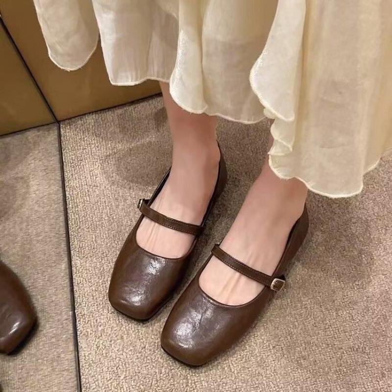 New Gentle Square Head Shallow Mouth Single Shoes Women's Autumn Soft-soled Mary Jane Small Leather Shoes
