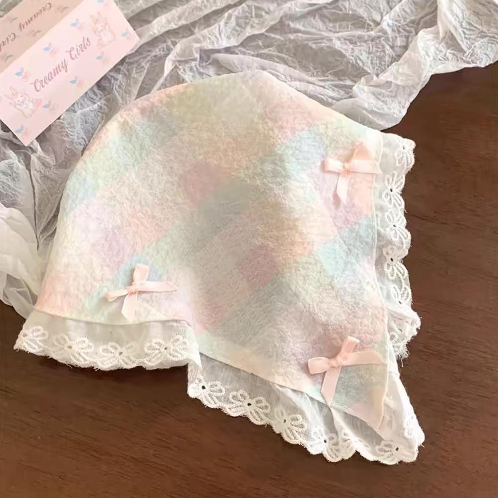 Summer Lace Triangle Headscarf Woman Polka Dot Lace Square Scarf Sweet Turban Cap Sunscreen Headwrap Hair Hoop Girl Court Bonnet