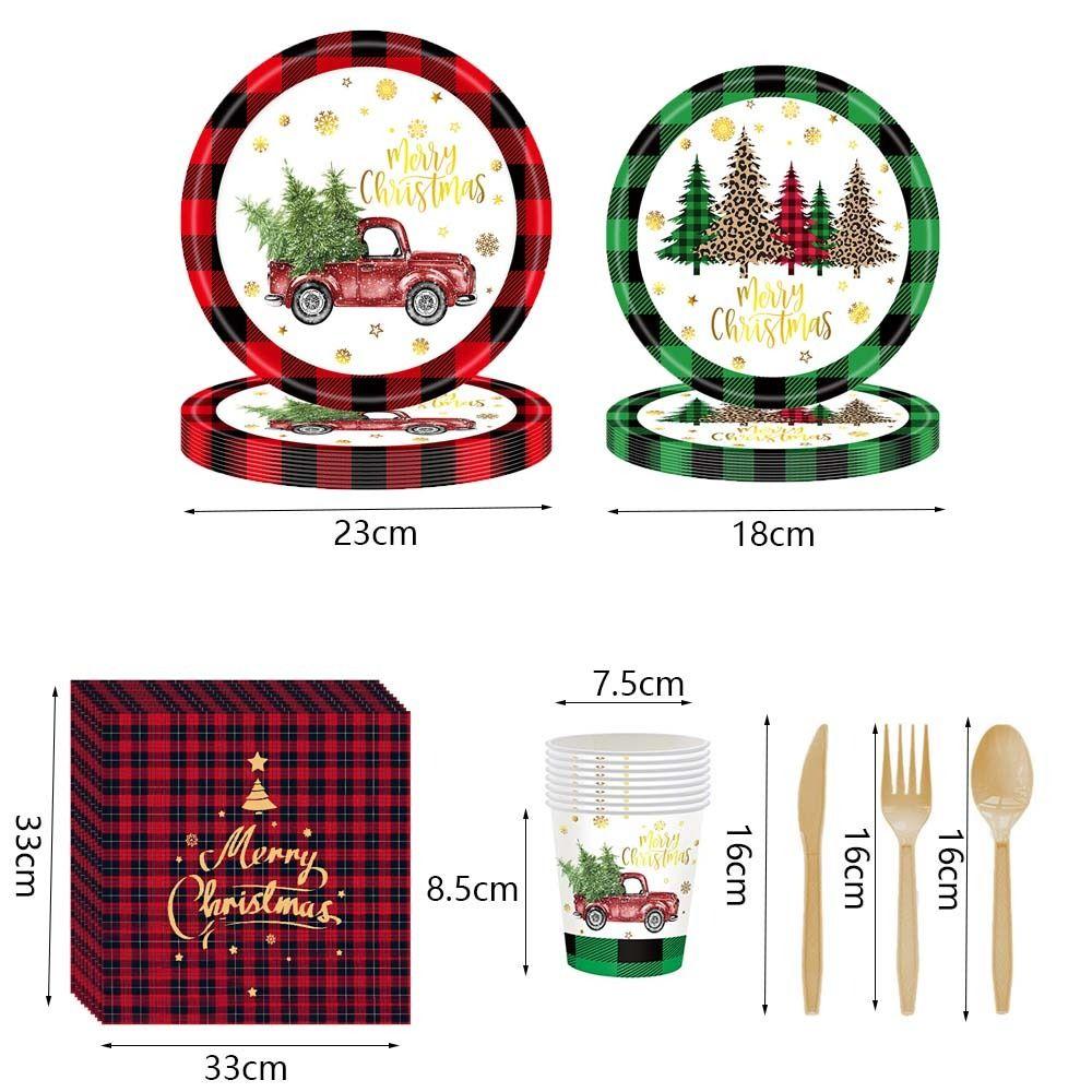 Plaid Print Christmas Disposable Tableware Set Serves 24 Disposable Paper Tableware  New Year