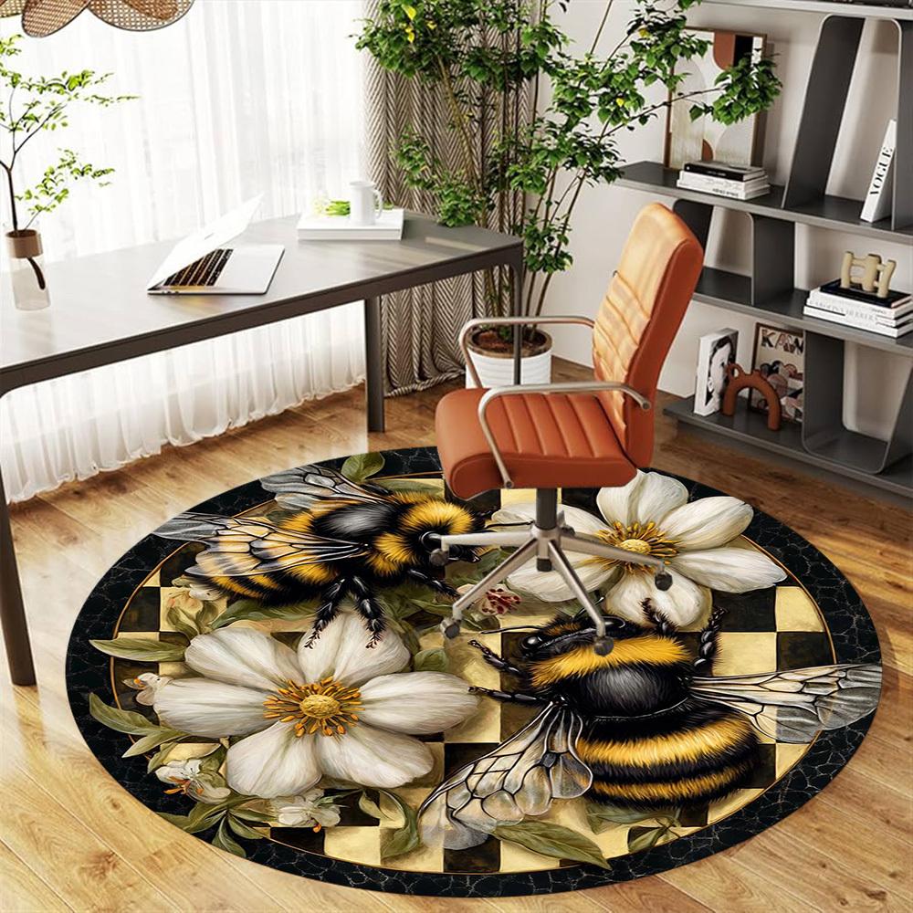 1PC Bumblebee Flowers Office Round Area Rug, Under Office Chairs Bedroom Living Room Home Decor, Carpet for Office -1110073