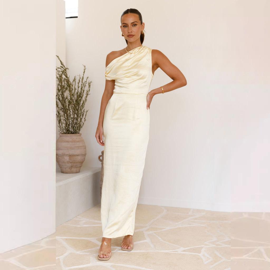 Sexy tube top dress women's summer solid color spice skirt high sense sleeveless medium and long dress slim women's clothing