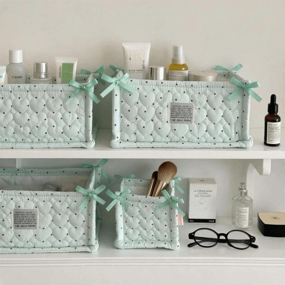 Quilted Storage Box Dot Pattern Cosmetics Snacks Organizer Storage Basket  Home Decoration