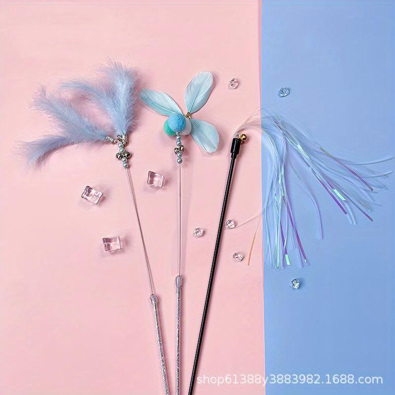 

Cat Teaser Stick Bite Resistant Kitten Teaser Tool Cat Teaser Stick Set Self High Durable Pet Toy XS（old） синій