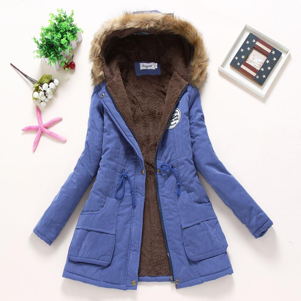 Herbst Winter Frauen Baumwolle Jacke Gepolsterte Casual Mantel Pelz Kragen Mit Kapuze Parkas Wattierte Mantel Outwear Military Parkas Plus Größe dicke Mäntel