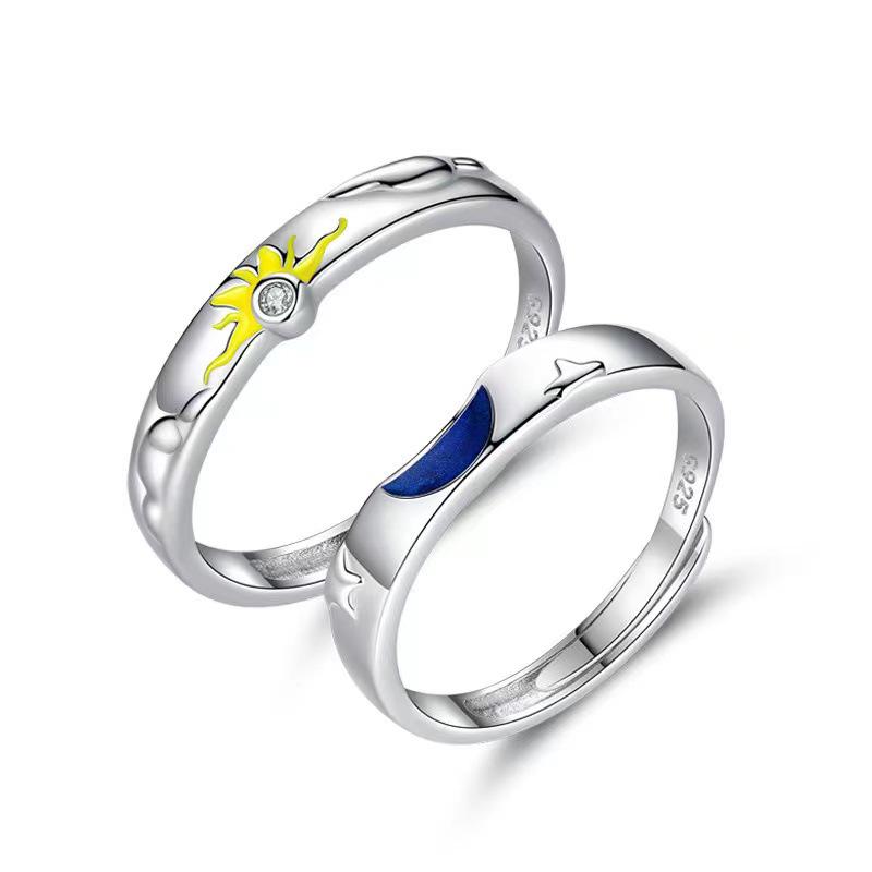 Sun Moon Stars Adjustable Couple Rings for Long-Distance Relationships