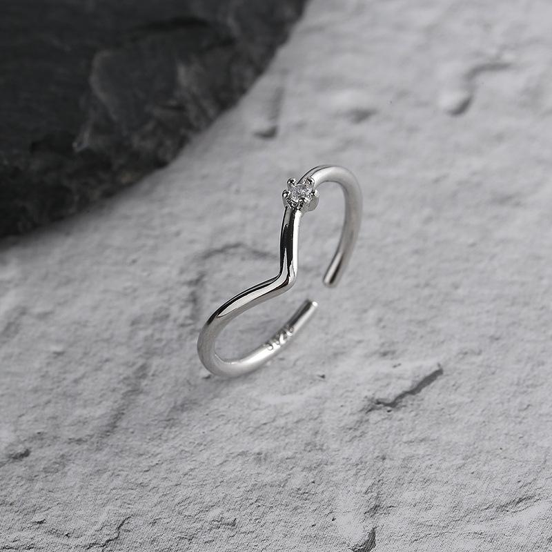 100% Solid 925 Sterling Silver V Shape Zircon Rings For Women Simple Trendy Anillos Party Gifts Lover Accessories
