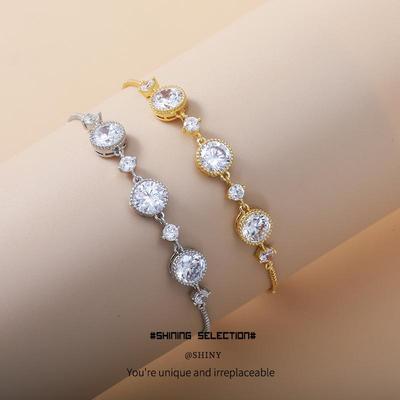 Exquisites champagnerfarbenes Zirkon-Rundtaschen-Armband - Luxuriöser Kordelzug-Schmuck für Damen