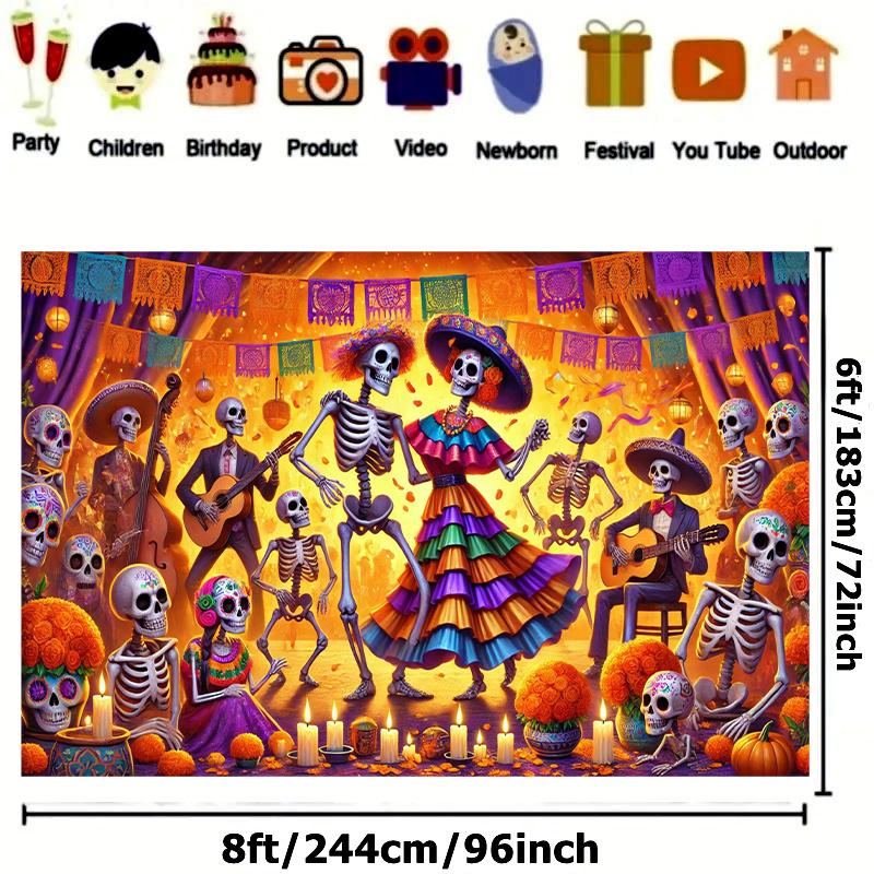 Day of the Dead celebration 8x6 feet polyester fiber banner - Vibrant multi-purpose decoration, suitable for partieszyc