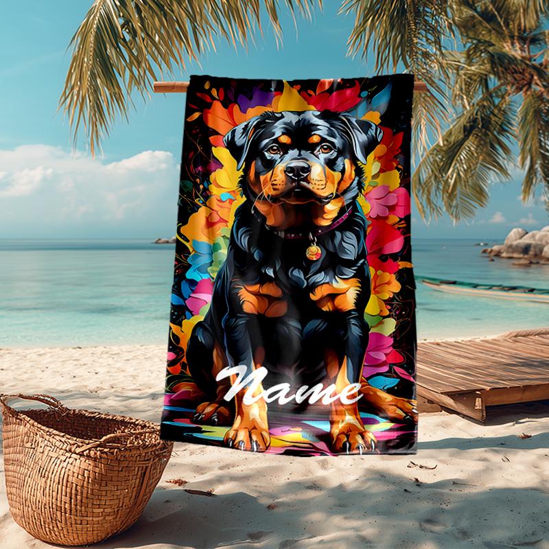 Personalisierbares ultraweiches Strandtuch mit Hundemotiv, Ideal für Pool - Camping, Tauchen - Perfekter Reisebegleiter, Lebendiges Strandtuch.