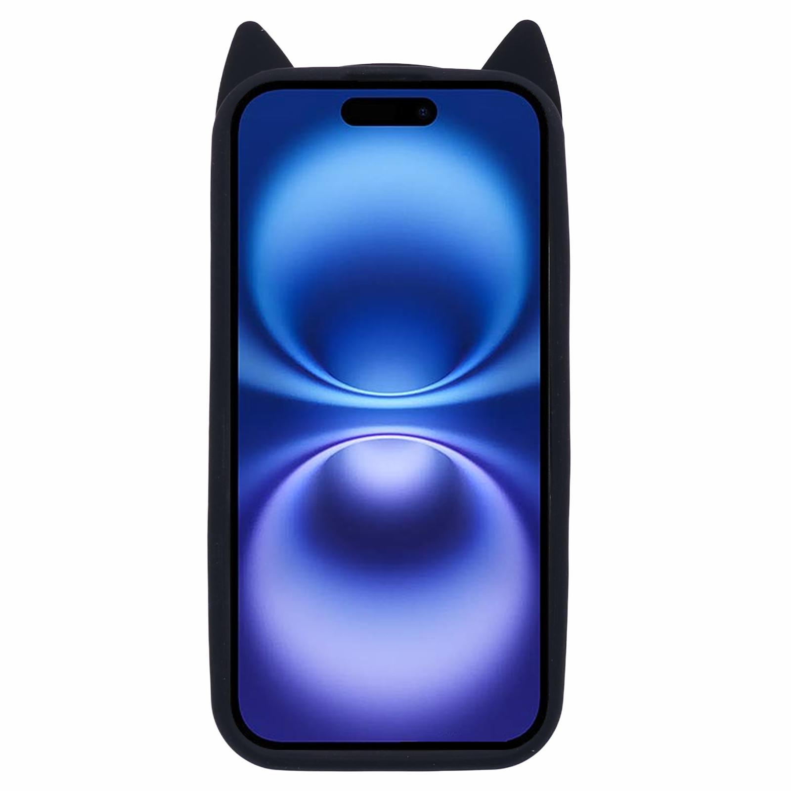 

For iPhone 16 Silicone Case 3D Moustache Cat Protective Phone Cover Pink