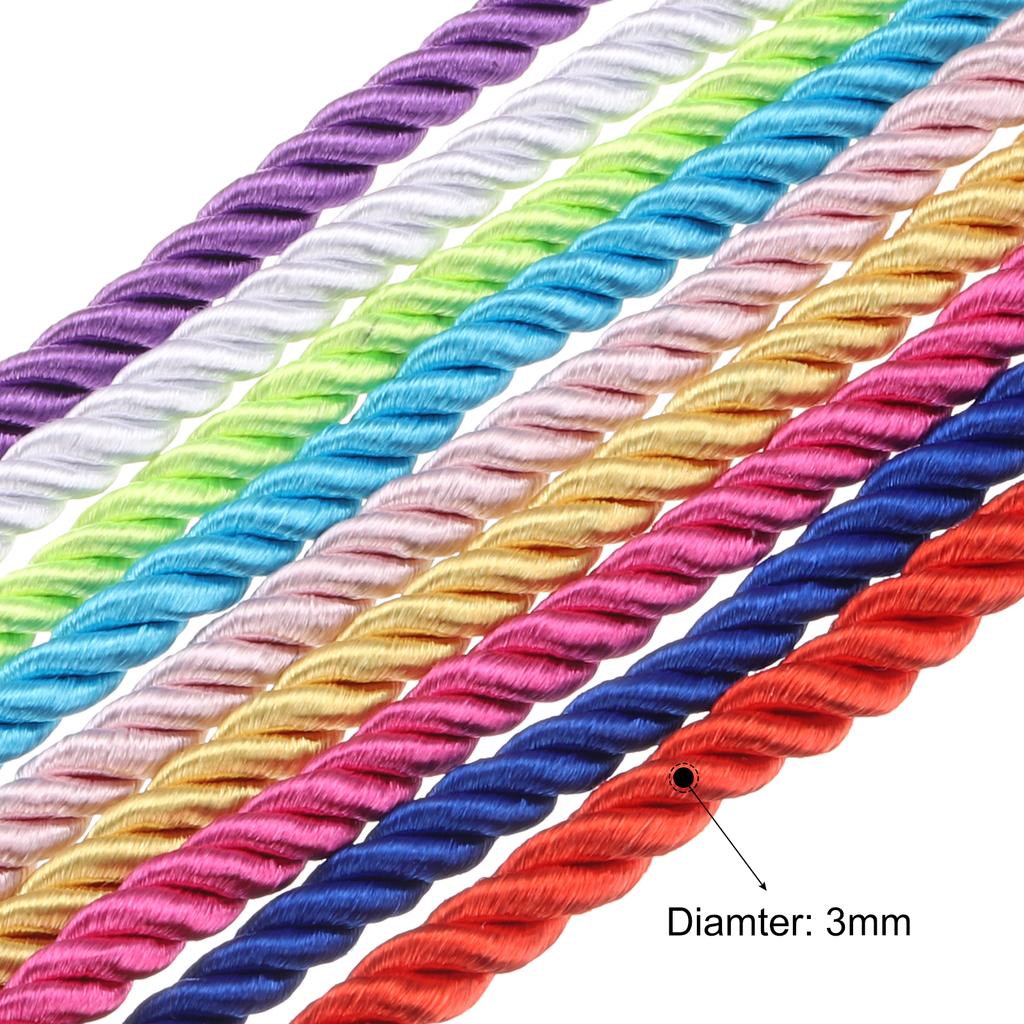 Uxcell 11 Yard 3mm Twisted Cord Trim 3-Ply Twine Braided Rope Shiny Thread String for Craft Gift Bag Curtain Christmas Decor