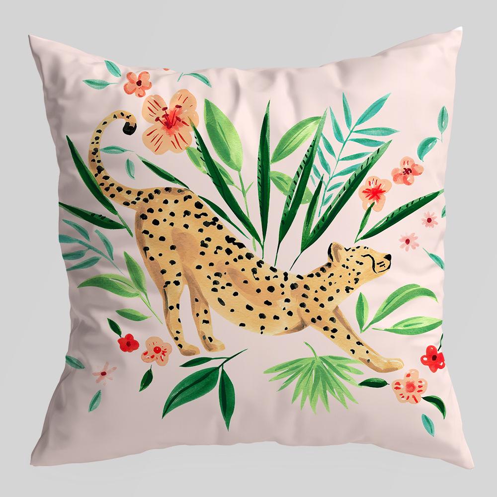 Abstract Green Plant Figures Seascape Pillow Cover Nordic Ink Painting Short Velvet Sofa Car Pillow Cushion Cover