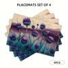4-piece Set of Purple Thistle Placemats-elegant Scottish Thistle Pattern Suitable for Restaurant, Kitchen and Home Dining Scenes