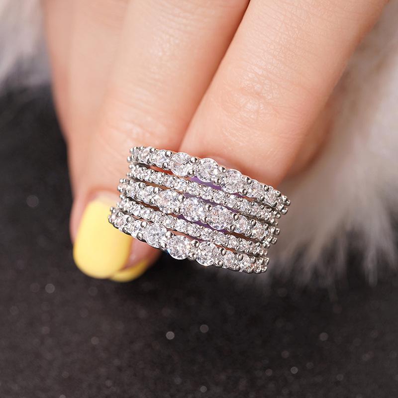 Zircon Multi-Layer Ring For Women, Round Geometric Sparkling Ring, Light Luxury And Elegant Jewelry.