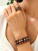 2-teiliges kreatives Metall-Durchbruch-Blatt-Armreif- & Ring-Set für Damen