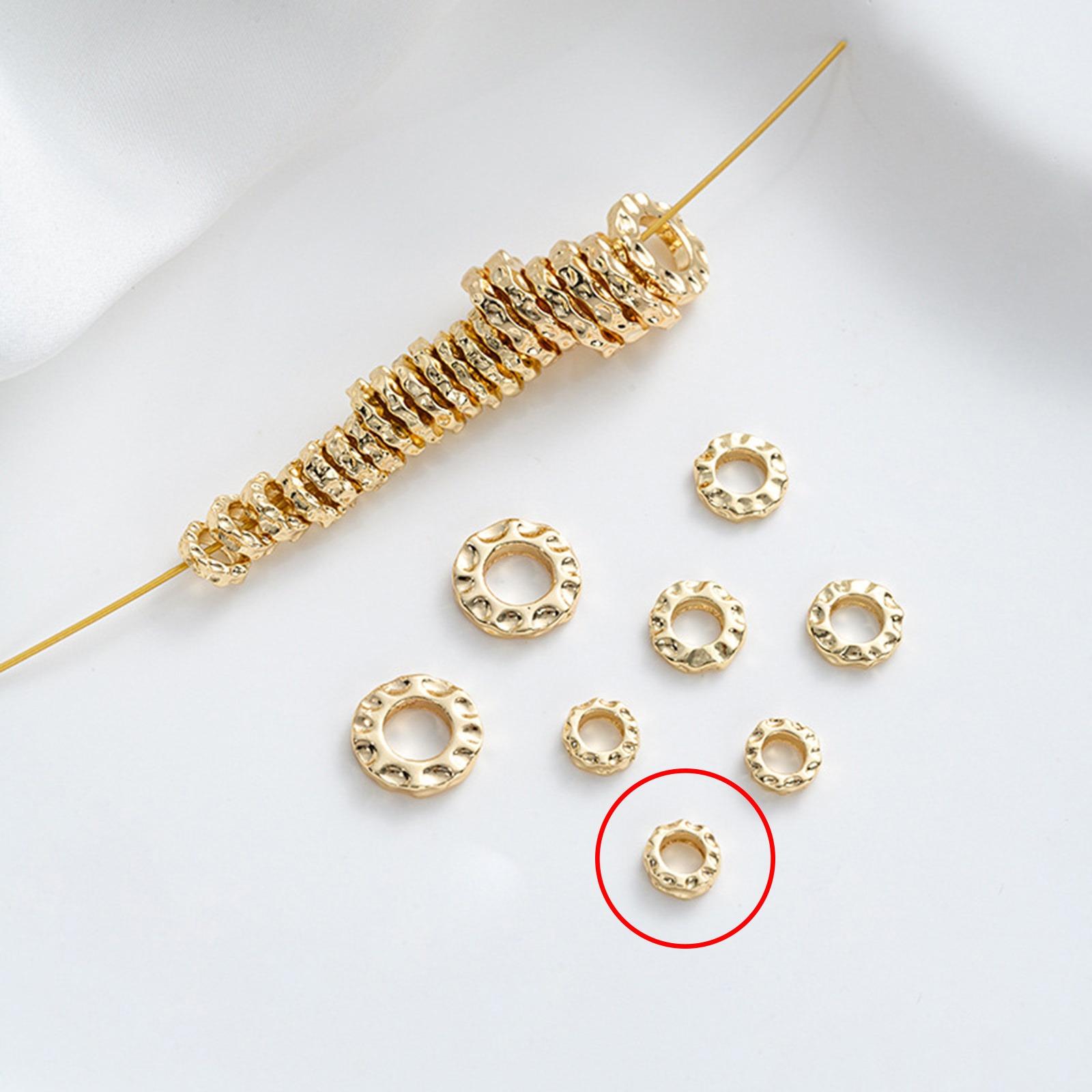 

10/20/30 PCs Brass Hammered Spacer Beads For DIY Jewelry Making 14K Real Gold Plated Flat Round Bracelet Necklace Findings 10piece