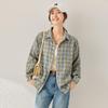 Women's Retro Green Plaid Long Sleeve Shirt