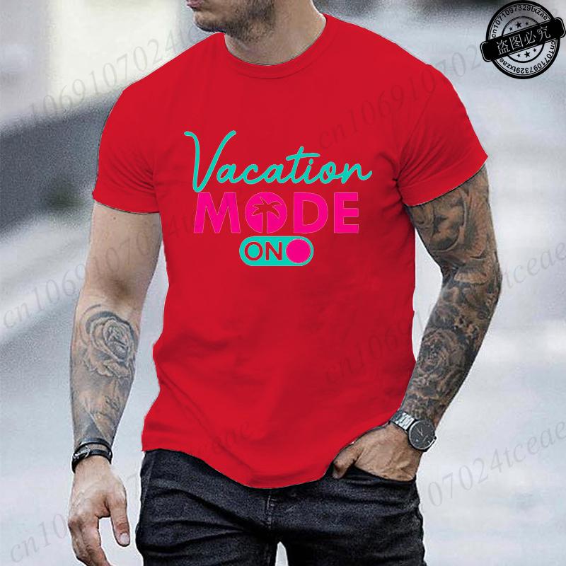 Vacation Mode On Printed Women Mens TShirt Oversized Travel Graphic Tees TShirts for Women Tees Streetwear Short Sleeve