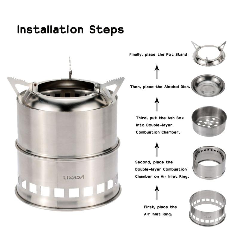 Lixada Stainless Steel Wood Stove Camping Alcohol Stove Outdoor Burner Outdoor Cooking Picnic BBQ Camping Traveling