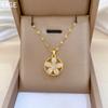 Titanium Steel Rotating Five-Leaf Flower Light Luxury Temperament Gorgeous Full Diamond Necklace Female Versatile Collarbone Chain