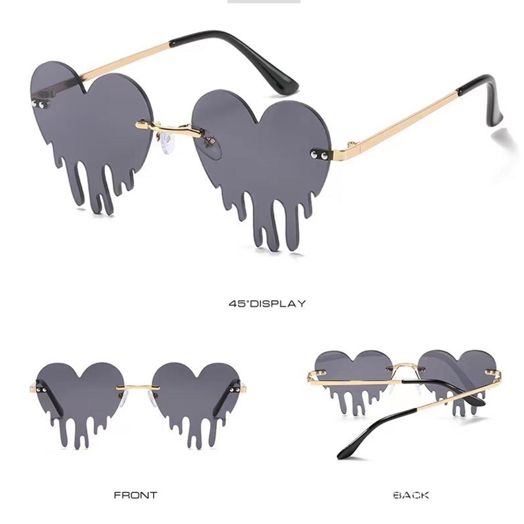 Tropfende Sonnenbrille in Herzform für Damen und Teenager, modische randlose Partybrille für Musikfestival und Nachtveranstaltung