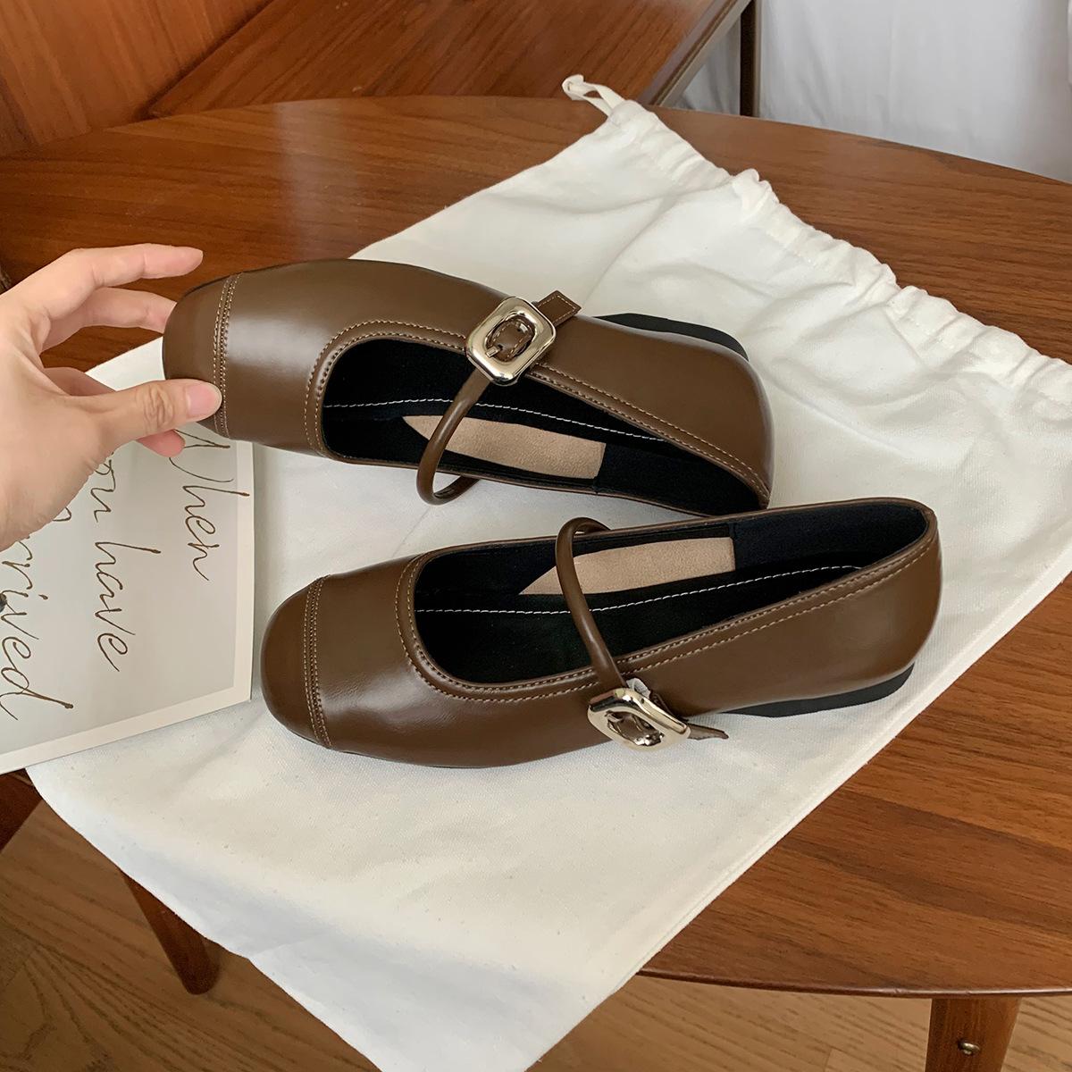 

~ Round head light mouth silver small leather shoes flat bottom inner height increase soft sole Mary Jane single shoes women 40