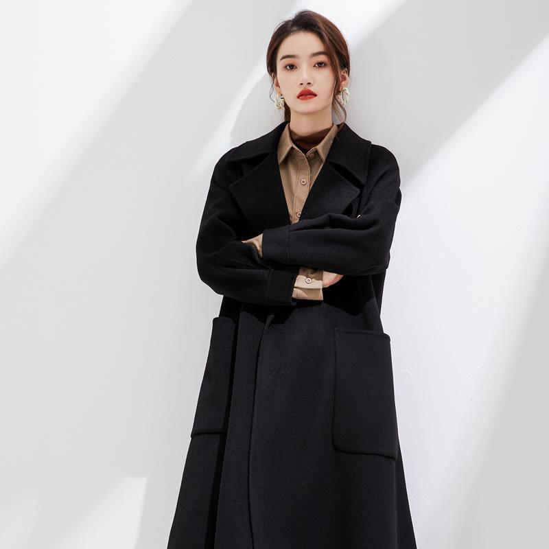 

Женское приталенное пальто из двухслойной шерсти и кашемира 2025 года — осень/зима, средней длины M