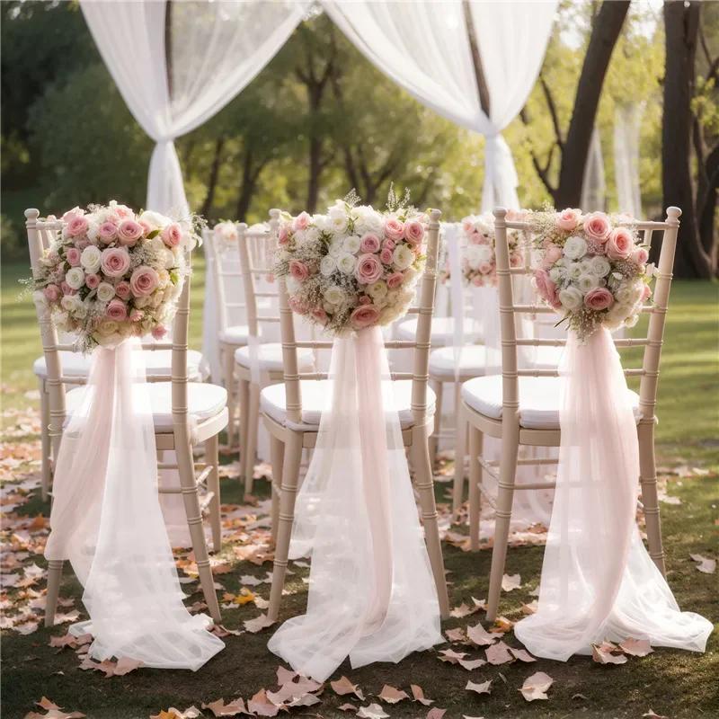 10/50 ks 17x250cm Šifonové mašle na židle Svatba Židle Baby Shower Potahy Stuha Svatba Párty Banket Akce Ulička Židle Dekorace