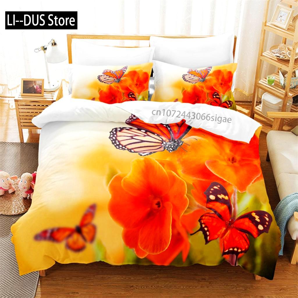 

Flower Butterfly Bedding Set Duvet Cover Set 3d Bedding Digital Printing Queen Size Bedding Set Fashion Design EU Single(135*200cm)3pcs
