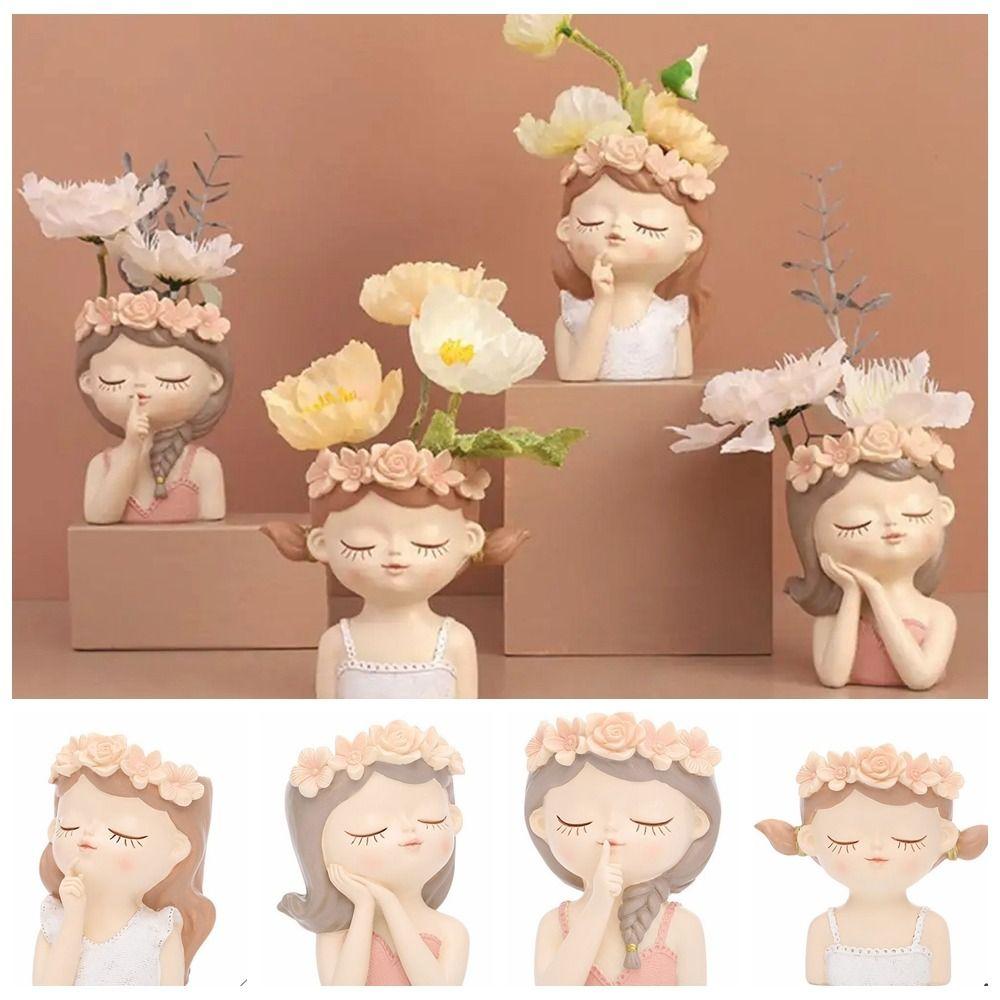 Resin Girl Decorative Planters Drainage Hole Succulent Cactus Planter Pot Office Decoration