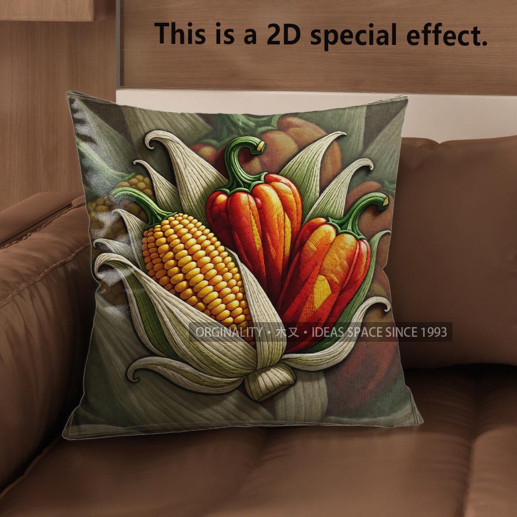 

2D Rustic Farm Chili Corn Throw Pillow Covers Pattern Cushion Cover Suitable For Sofa Bedroom Car Pillow Cover 40x40cm