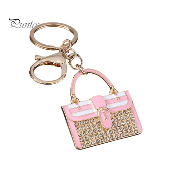 Rhinestone Keyring Keychain Pendant, Enamel Simulated Handbag Shape Key Holder with Lobster Clasp, Shiny Girly Gift Accessory Prong Setting