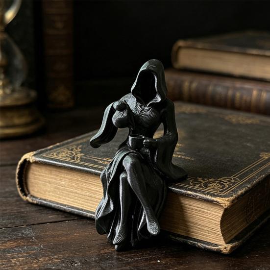 Gothic Hooded Reaper Lady Figurine 3D Printed Dark Fantasy Shelf Sitter 1 Pc
