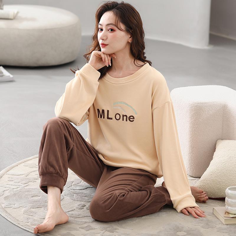 Island Fleece Pajamas Women'S Autumn And Winter Thin Fleece Long Sleeves Can Be Worn Outside Loungewear Pullover Spring And Autumn Coral Fleece Warm