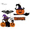 Black Cat Party Prop Halloween Wooden Welcome Door Sign, Pumpkin Ghost Bat Hanging Decor Indoor Outdoor Decoration for Yard, Home Entrance Rustic Wood