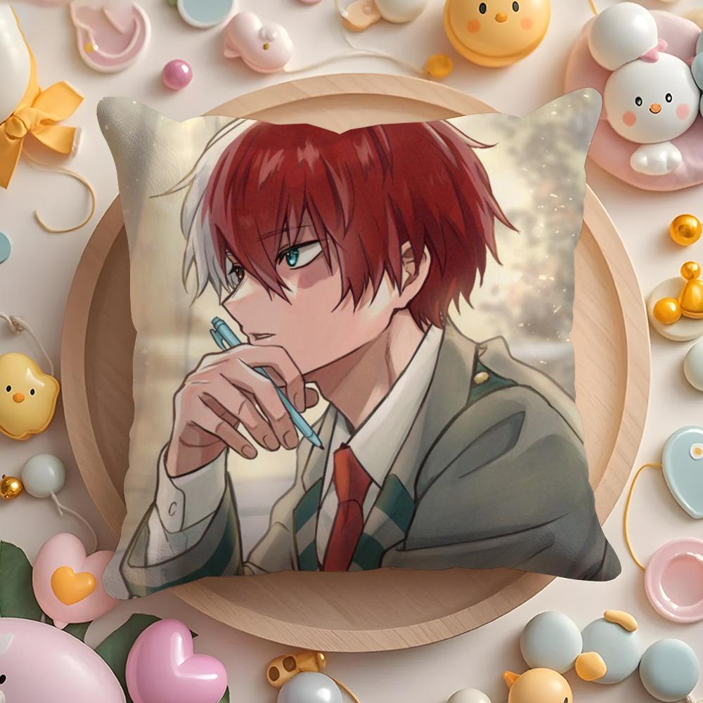Kawaii SShoto TTodoroki Chibi Cushion Cover Plush Fabric Soft DoubleSided Printed Sofa Warm Winter Home Gift Pillow Cover