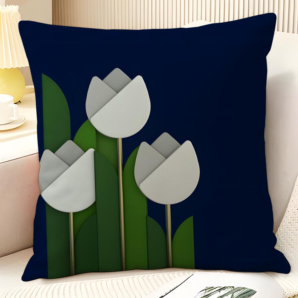 Modern Flower Minimalist Cool 2 Pillow Case Natural Linen Organic Fabric Double-Sided Printing Sofa Home Decor Gift Pillow Case