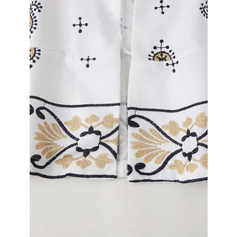 Loungewear Women Casual O Neck Long Sleeves Blazer+High Waist Straight Pants Summer Cashew Flower Embroidery Pants Set Sleepwear