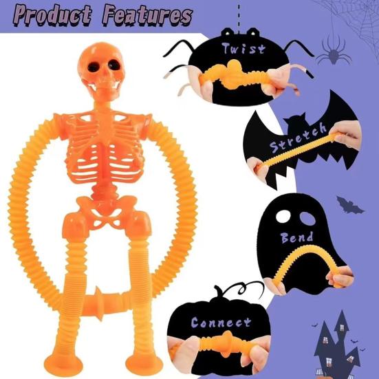 Tubes Skeleton Fidget Toys for Kids Glow-in-the-Dark Telescopic Suction Cup Toy Stress Anxiety Relief Bendable Joints Figures Halloween Decorations