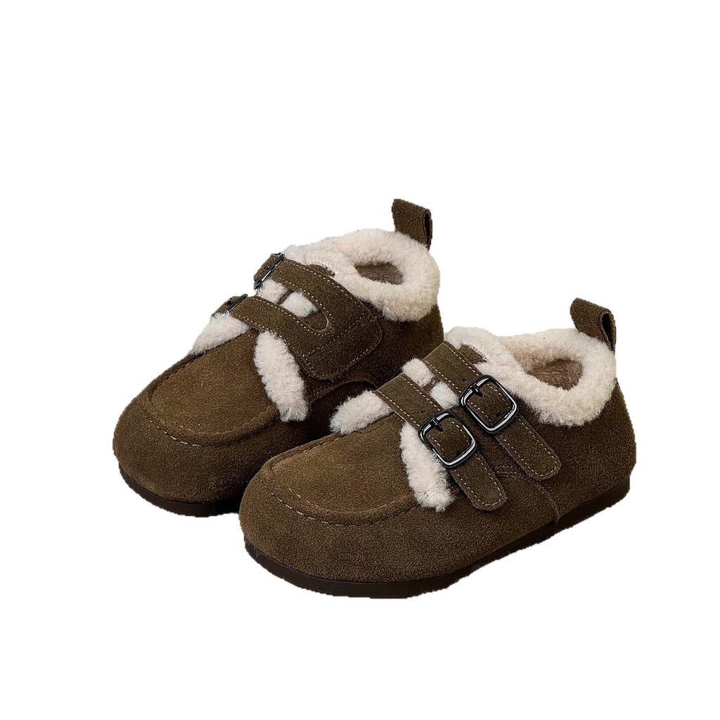 2025 Winter New Children's Shoes Matte Baby Shoes Velvet Warm Girls Boken Shoes Two Cotton Shoes