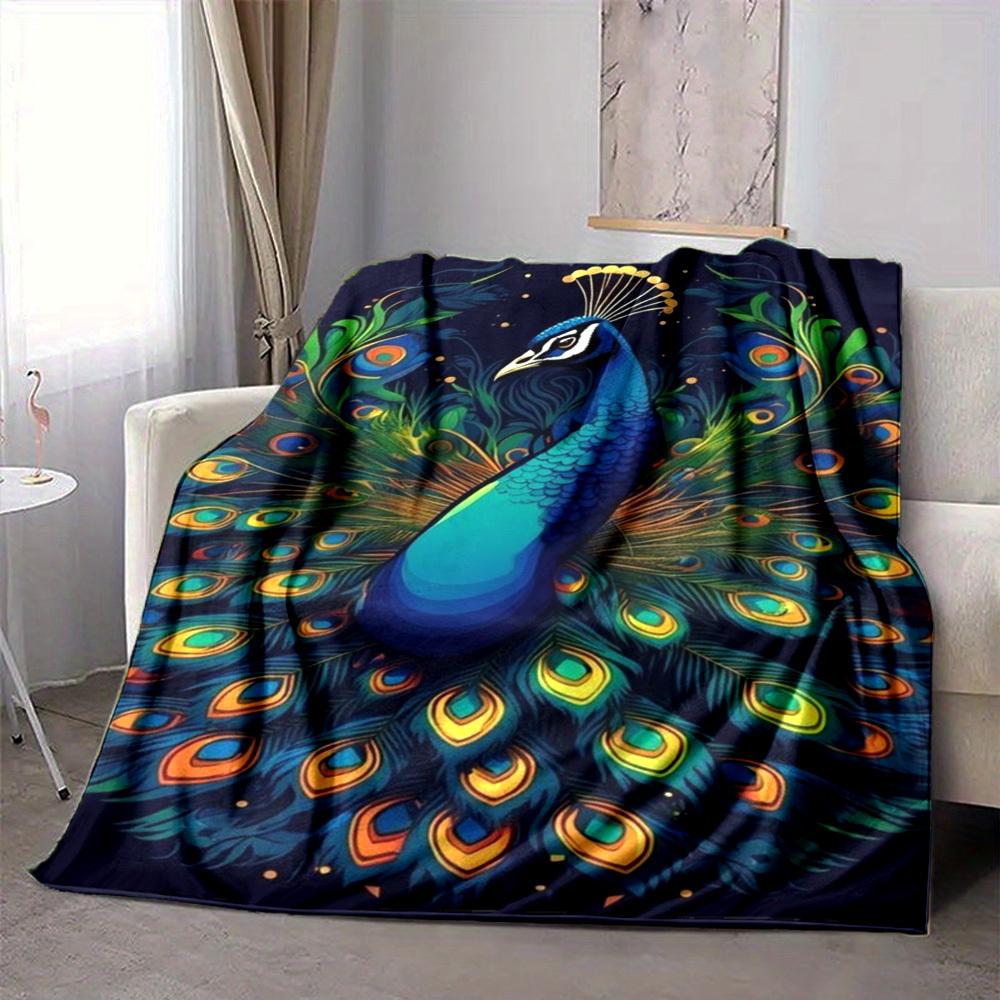 1pc Peacock Feather Blanket Lightweight Flannel Blanket Throw Blanket For Sofa, Bed, Travel, Camping, Livingroom, Couch, Chair, And Bed Yy2509026205