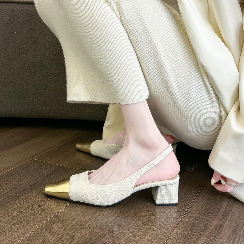 Retro Evening Breeze Spring Square Heel High Heels 2025 French Xiaoxiangfeng Sandals Premium Pointed Head with Skirt Women's Shoes