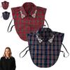 Classic Plaid Women Red Rhinestone Fake Collar Turtle Neck Decorative Collar  for Women's Wear
