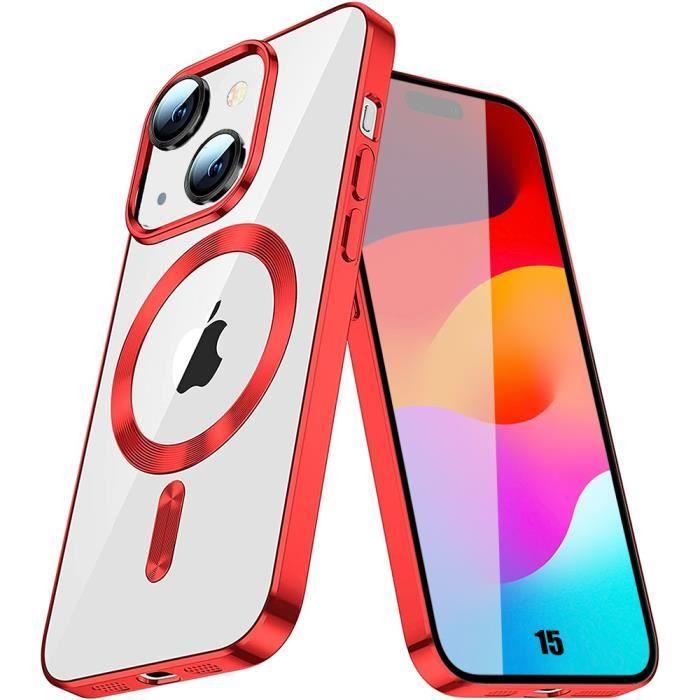 Coque de protection - MARQUE - iPhone 15 - Antichoc - Compatible chargeurs sans fil - Rouge brillant