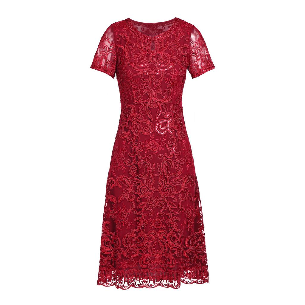 Plus Size Short Sleeve Summer Wedding Banquet Evening Dress for Mother-in-law