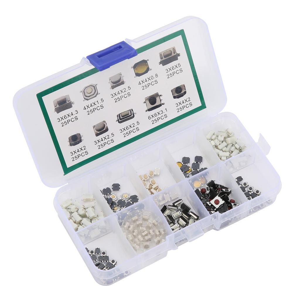 250Pcs Tactile Push Button Switch 10 Types Micro Switch Kit for DIY Electronic Products